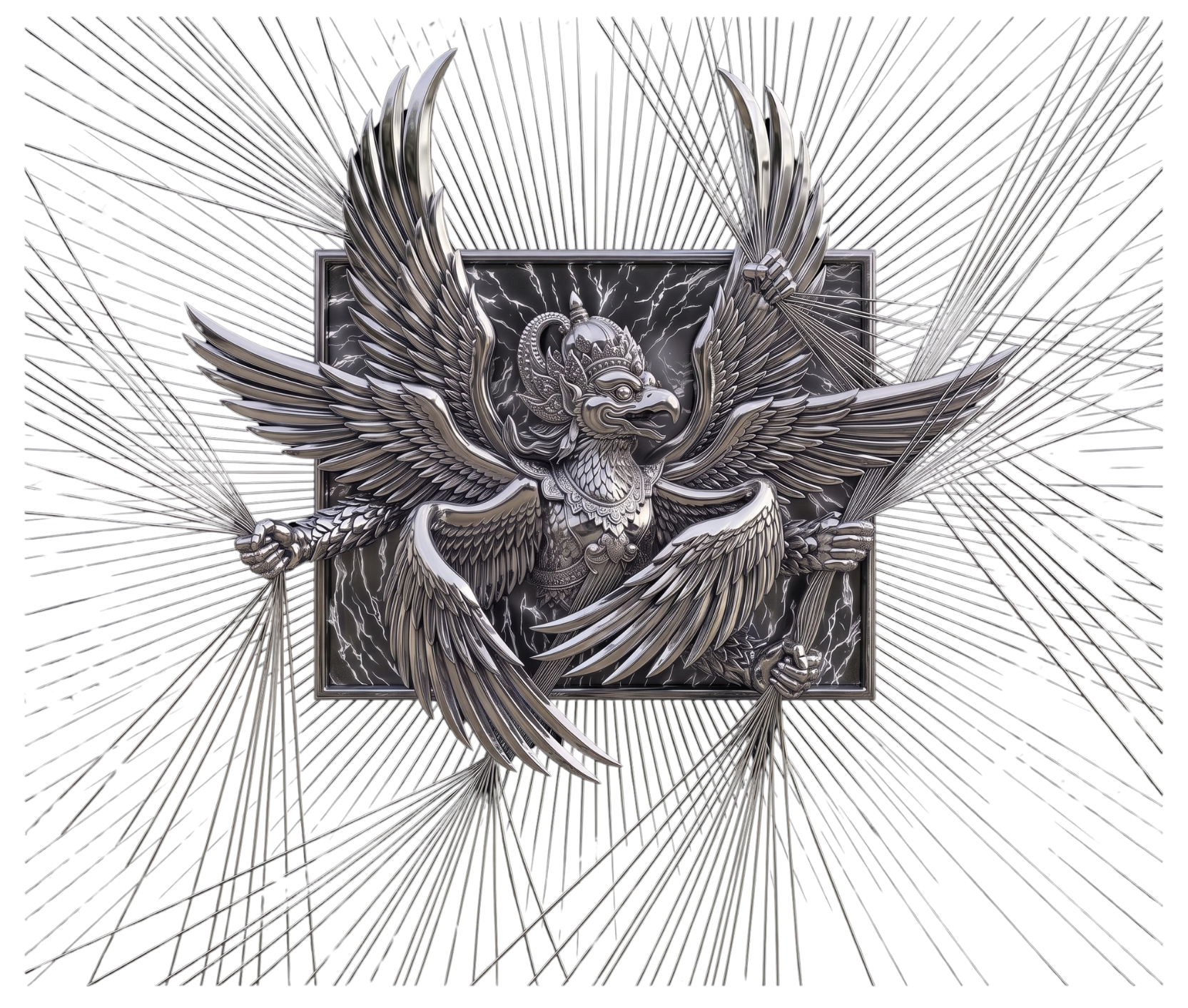 Silver engraved Garuda artwork for Discord Bot